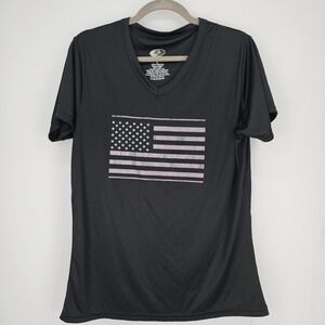 Mossy Oak Fishing Womens L Performance Shirt Short Sleeve Black American Flag